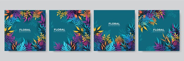 Modelos modernos de arte quadrada abstrata com elementos florais e geométricos. Adequado para postagens em mídias sociais, aplicativos móveis, design de banners e anúncios na web / internet. Fundos de moda.