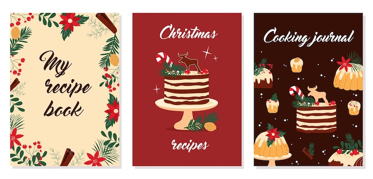 Vetor modelos para capa de livro de receitas vector desigh com bolos e sobremesas tradicionais de natal