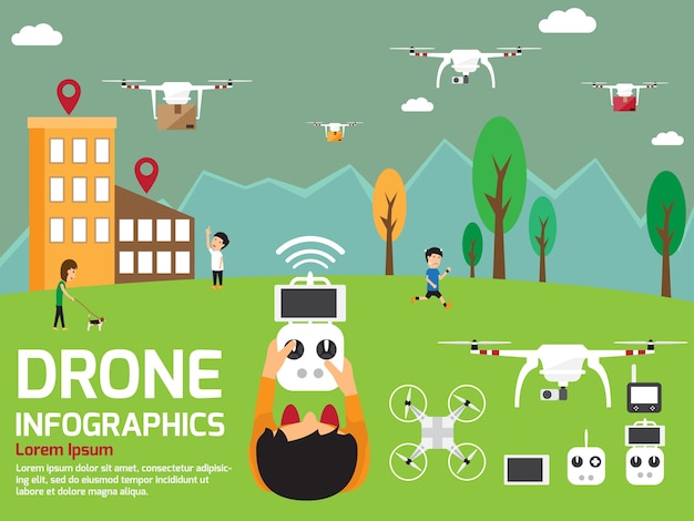 Modern air drones Infográfico elementos