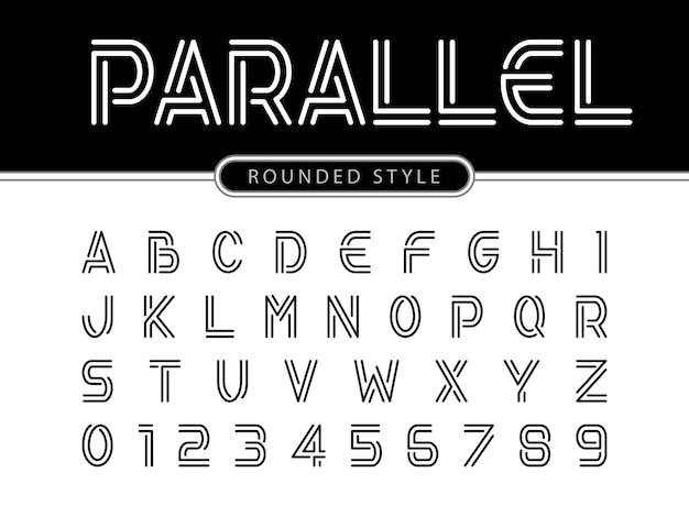 Modern alphabet letters, linhas paralelas estilizadas fontes arredondadas