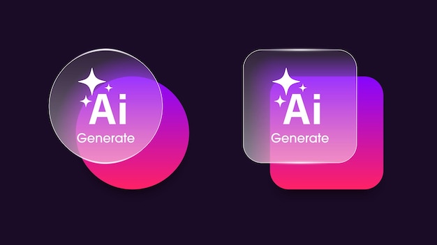 Modern glassmorphism generative AI button Artificial intelligence concept Modern web user interface element for ui ux design Transparent button in the glassmorphism style Vector illustration