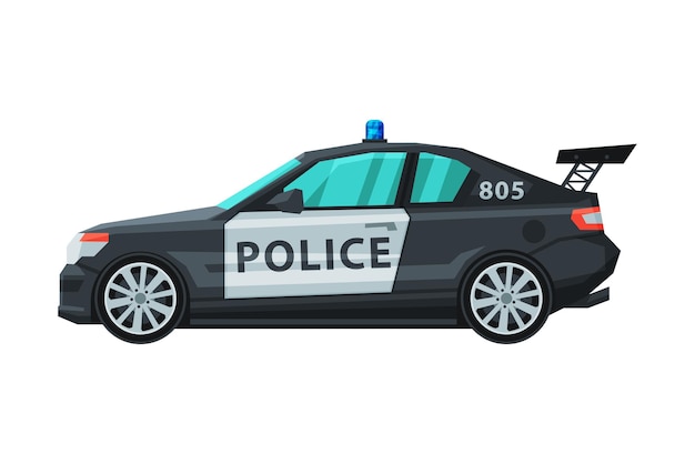 Modern police sedan emergency patrol vehicle side view flat vector ilustração