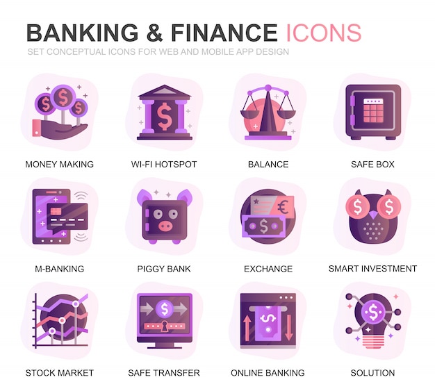 Modern set banking and finance ícones lisos gradientes