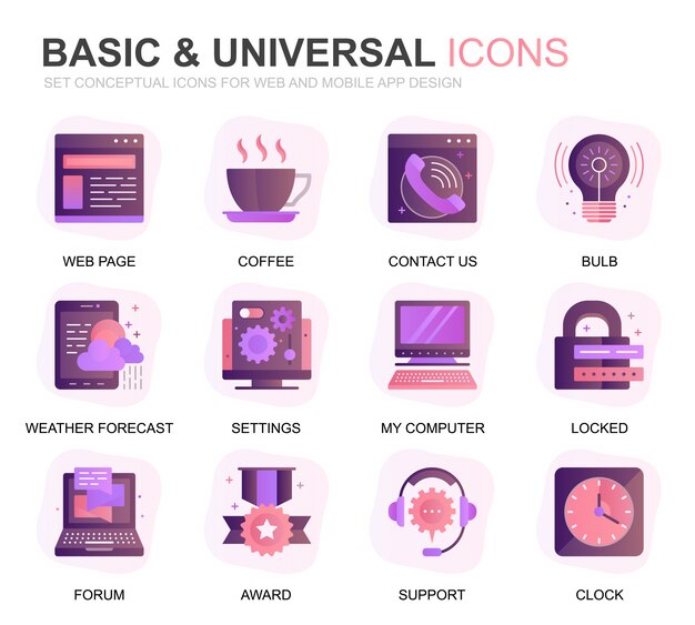 Modern Set Basic Gradient Flat Icons
