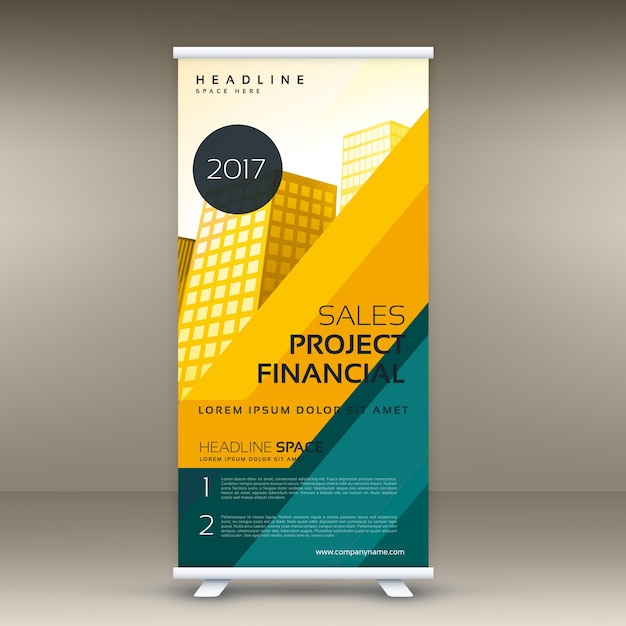 Modern yellow roll up banner display template vector design