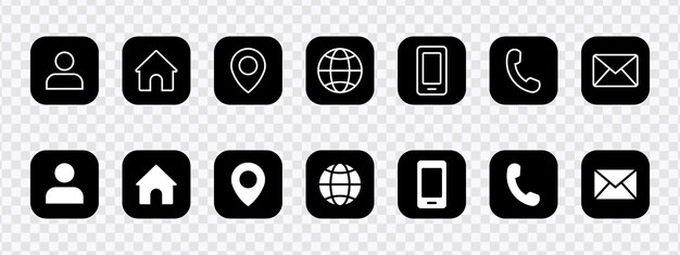 Modernizar seus contatos Ícones da web Configure símbolos de cartão de visita para o usuário Home Phone Email