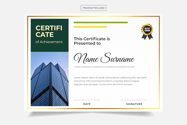Vetor moderno com modelo de certificado de foto de cor verde