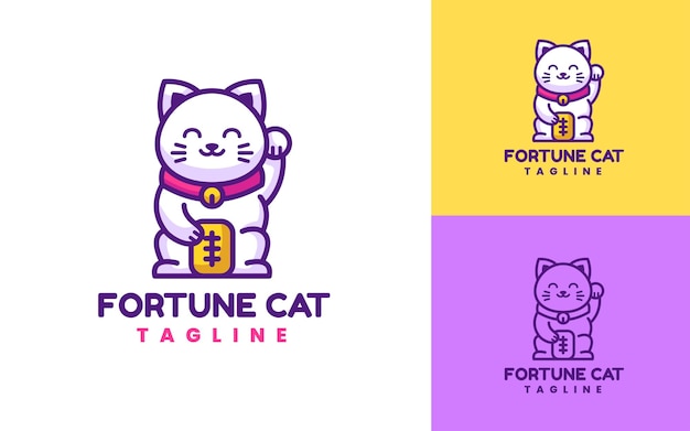 Moderno e minimalista bonito fortuna gato logotipo animal de estimação ou animal cartoon ilustração em estilo de contorno plano