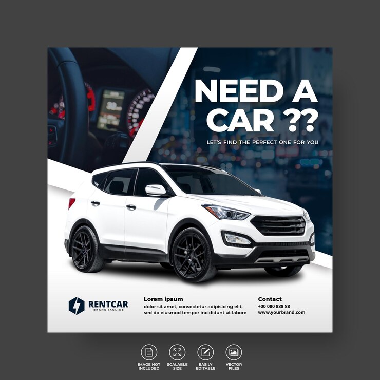 Vetor moderno exclusivo alugue e compre carro para a mídia social modelo de vetor de banner