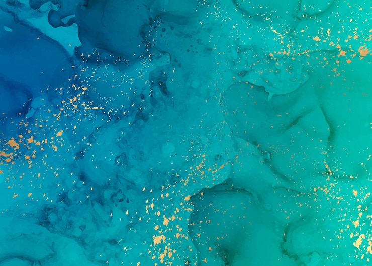Vetor moderno fundo de luxo abstrato com ondas de aquarela azul turquesa com salpicos dourados