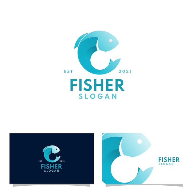 Moderno gradiente azul pescador logotipo de pesca caça empresa ao ar livre