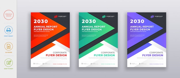 Moderno limpo corporativo, modelo de design de cartaz de folheto de relatório anual