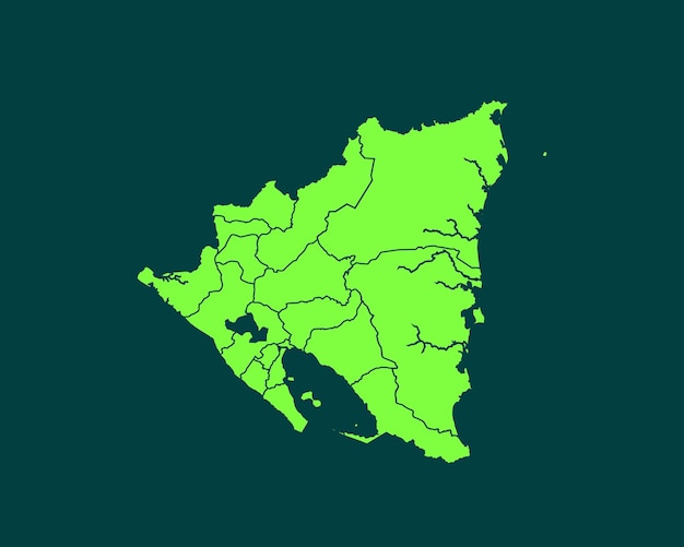 Moderno mapa de fronteira detalhada de cor verde claro da nicarágua isolado em fundo escuro