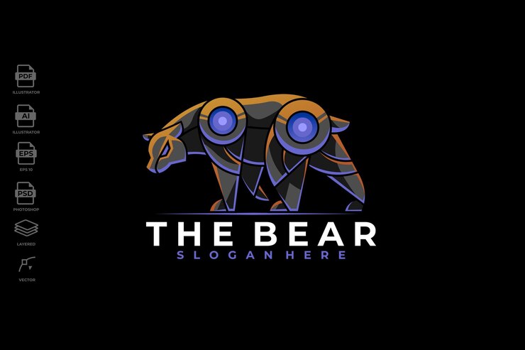 Vetor moderno mecha robotic urso pardo logo design ilustração modelo tatuagem papel de parede arte