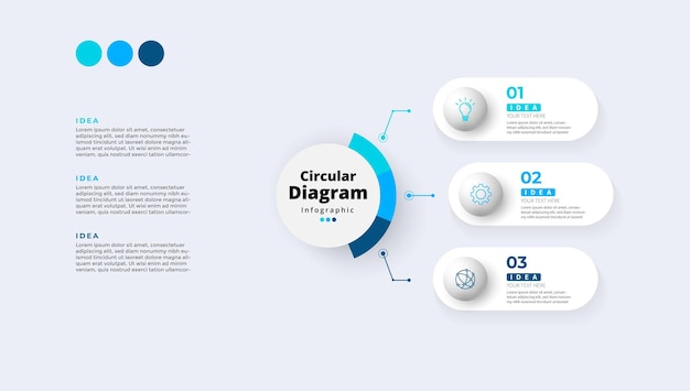 Moderno minimalista 3D elegante limpo etapas circulares editável infográfico padrão de design vetor