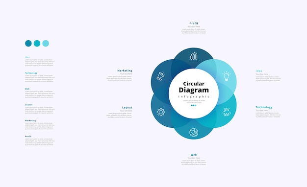 Moderno minimalista elegante limpo circular 6 etapas editável infográfico padrão de design vetor