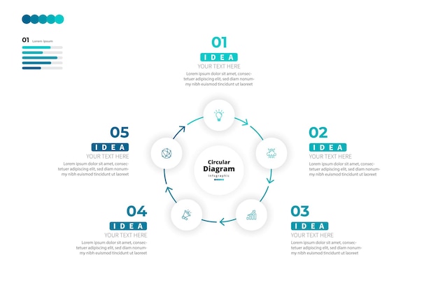 Moderno minimalista elegante limpo etapas circulares editável infográfico padrão de design vetor