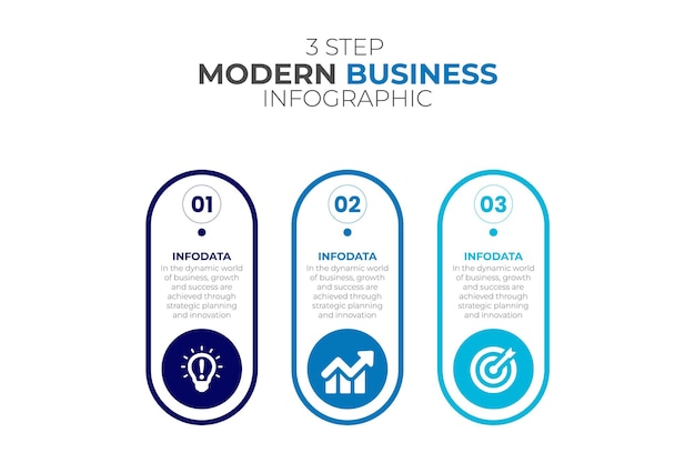 Moderno modelo de apresentação infográfica com 3 etapas para o processo de negócios