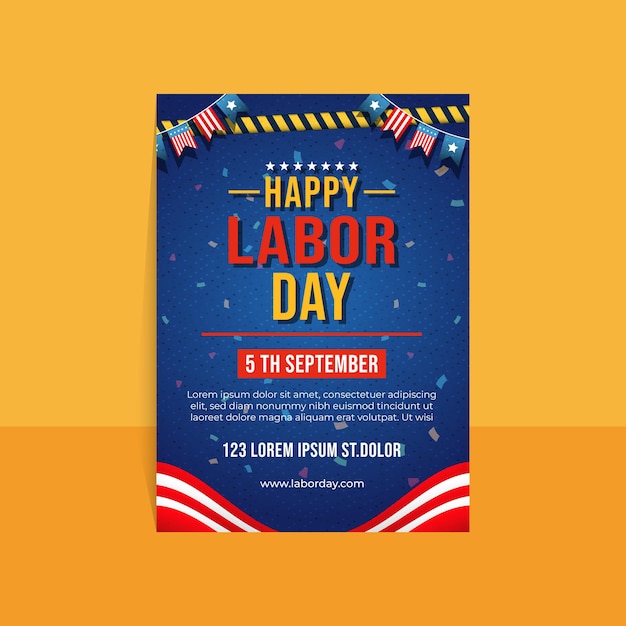 Moderno modelo de cartaz vertical para celebração do Dia do Trabalho