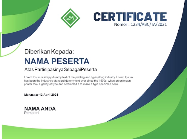 Moderno modelo de certificado de apreciação e graduação