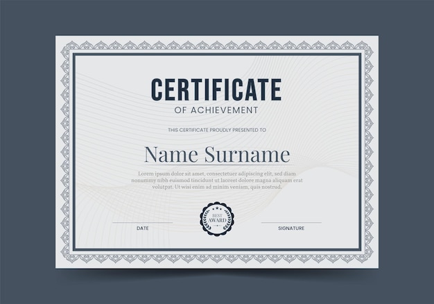 Moderno modelo de certificado de realização Ilustração vetorial de fundo do prêmio