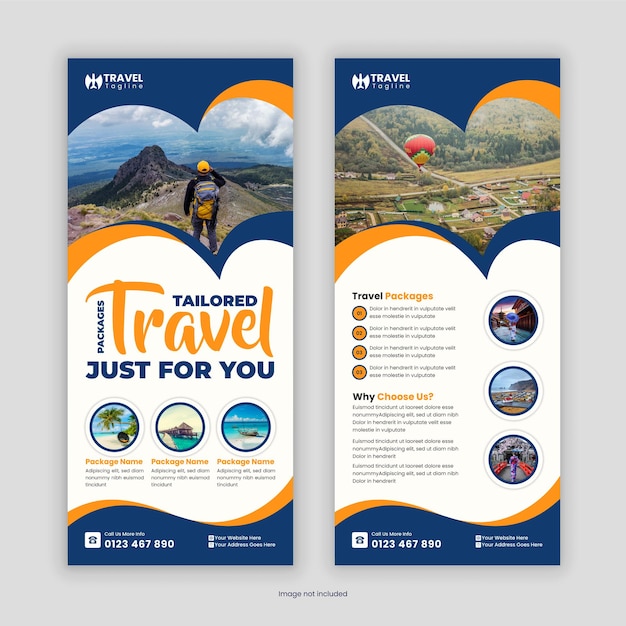 Moderno Modelo de Design de Flyer e Cartão de Rack para Empresas de Viagens e Turismo