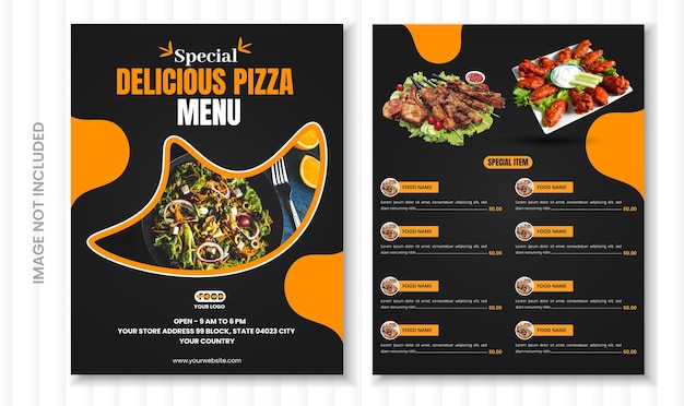 Vetor moderno modelo de design de menu de pizza ou comida de restaurante de dois lados