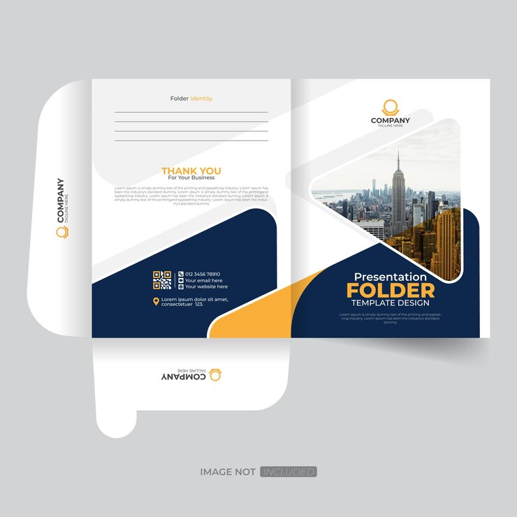 Vetor moderno modelo de pasta de apresentação com projeto de arquivo de documento de escritório city skyline