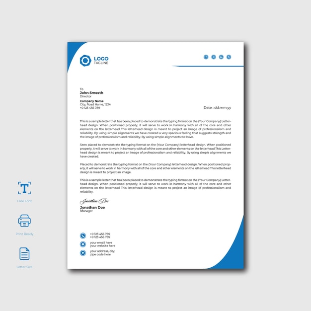 Moderno negócio corporativo profissional modelo de papel de carta colorido tamanho de carta escritório
