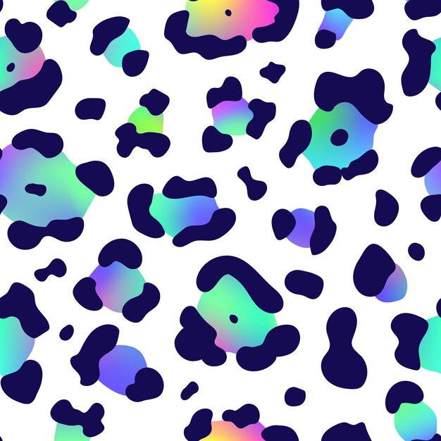 Vetor moderno neon leopard padrão sem costura vector gradiente brilhante animal selvagem pele de leão textura de chita com manchas desenhadas à mão em fundo branco para papel de embalagem têxtil de impressão de moda