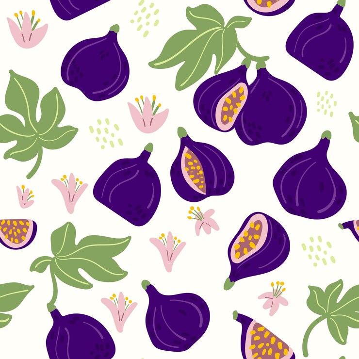 Vetor moderno padrão de frutas de figos sem costura abstratos e texturas únicas para papelaria de tecido e decoração doméstica