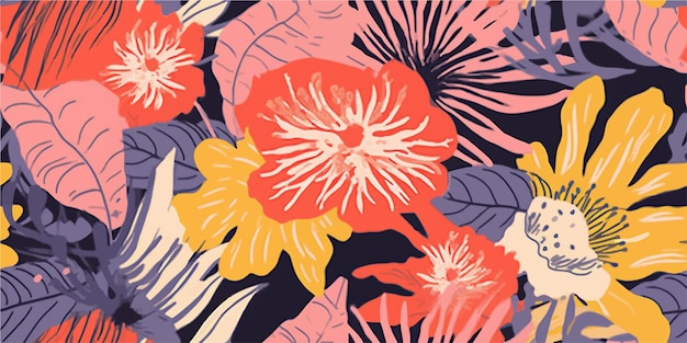 Moderno padrão de ilustração de plantas exóticas da selva Colagem criativa floral contemporânea sem costura