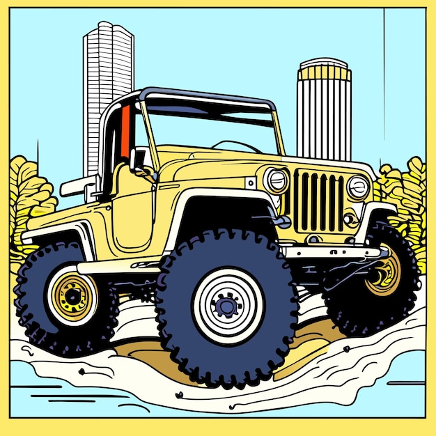 Vetor moderno veículo suv de aventura urbana mão desenhada desenho animado adesivo ícone conceito ilustração isolada