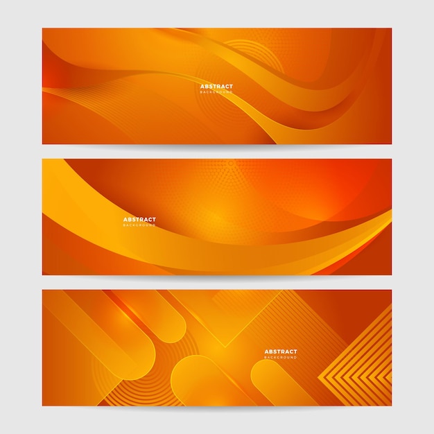 Moderno vetor abstrato amarelo laranja longo banner fundo mínimo com ondas setas formas geométricas e espaço de cópia para texto capa de mídia social e modelo de banner amplo da web