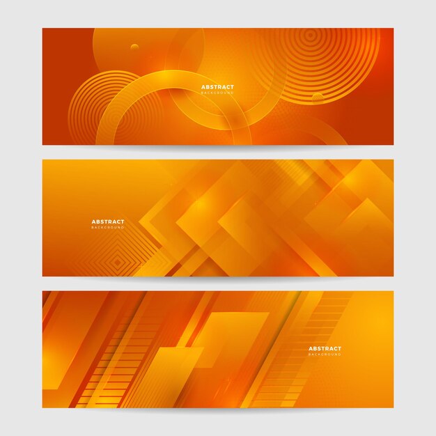 Moderno vetor abstrato amarelo laranja longo banner fundo mínimo com ondas setas formas geométricas e espaço de cópia para texto capa de mídia social e modelo de banner amplo da web