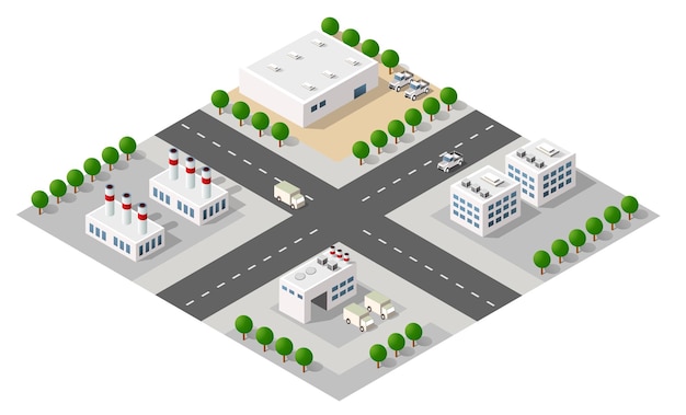 Modulo de cidade isométrica 3D fábrica urbana industrial que inclui edifícios