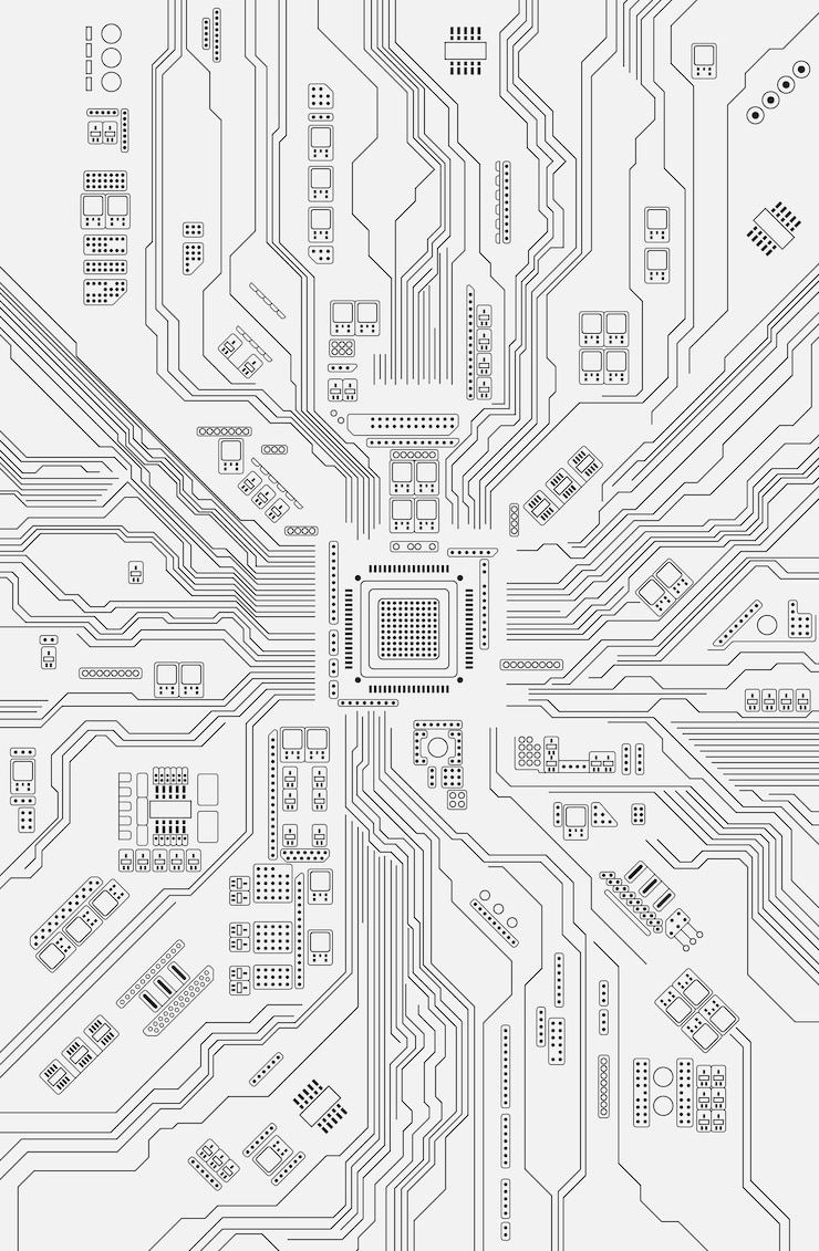 Vetor módulo de placa de circuito impresso de dispositivo digital ilustração vetorial esboço