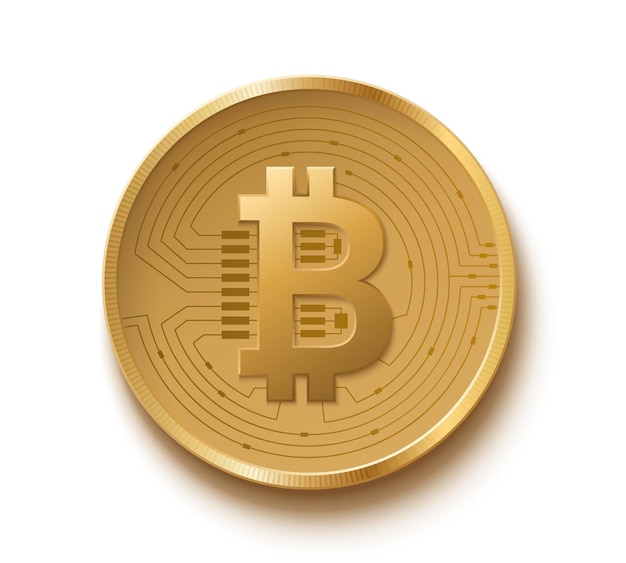 Vetor moeda bitcoin isolada em branco símbolo dourado de moeda crypto ilustração vetorial
