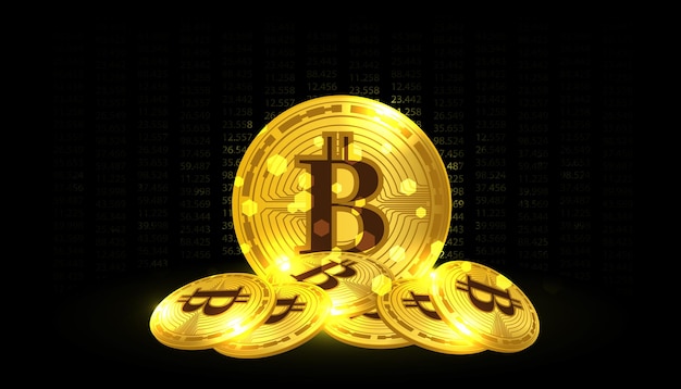 Moeda Bitcoin Moeda criptográfica com gráfico de crescimento Design vetorial de bolsa de valores internacional
