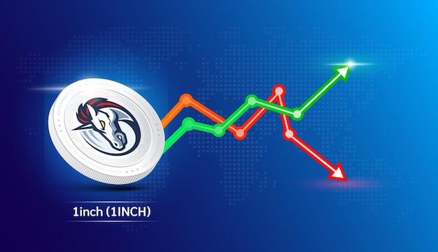 Vetor moeda branca de 1 polegada. símbolo de token de criptomoeda com gráfico de negociação de investimento no mercado de ações verde vermelho