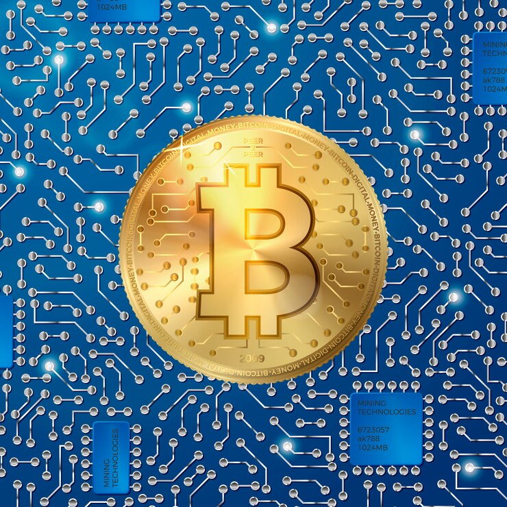 Vetor moeda de bitcoin realista de vetor 3d