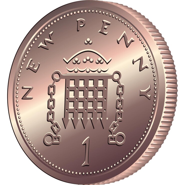 Vetor moeda de bronze de dinheiro britânico novo um centavo com portcullis e coroa isolado no fundo branco