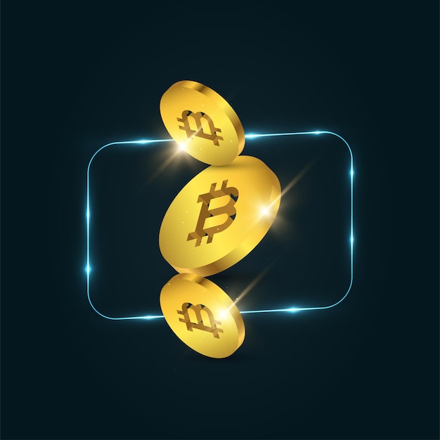Moeda de ouro bitcoin moeda criptográfica moeda de ouro 3d símbolo bitcoin isolado em fundo escuro
