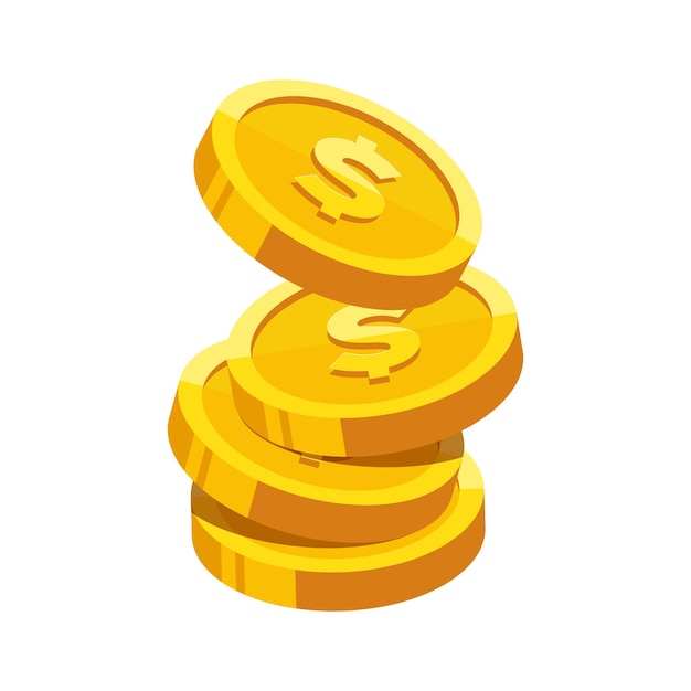 Moeda de ouro com ilustração vetorial de sinal de dólar isolada em fundo branco