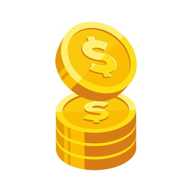 Moeda de ouro com ilustração vetorial de sinal de dólar isolada em fundo branco