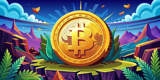 Vetor moeda de ouro de criptomoeda bitcoin em segundo plano