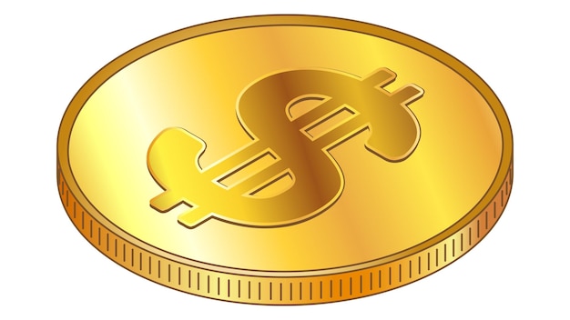 Vetor moeda de ouro dólar usd em vista superior isométrica isolada em elemento de design vetorial branco