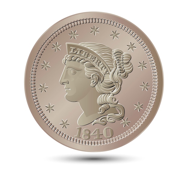 Vetor moeda de um centavo americana vetorial 1840 a 1857 ilustração vetorial