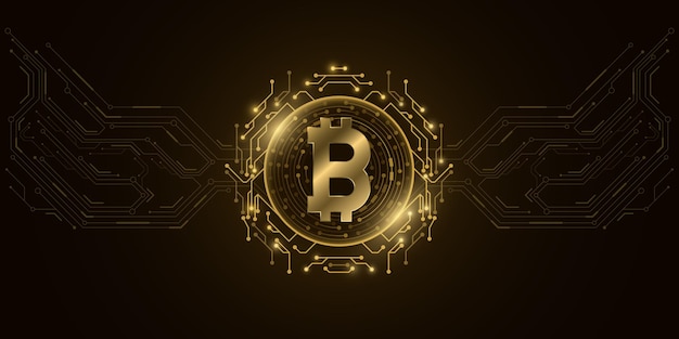 Moeda digital futurista de Bitcoin dourado.