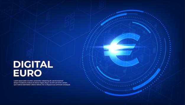 Moeda digital sinal de euro moeda eur euro europeu dinheiro digital futurista no vetor de fundo de tecnologia abstrata azul